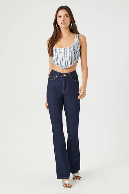 Forever 21 Denim Curved-Hem Crop Top