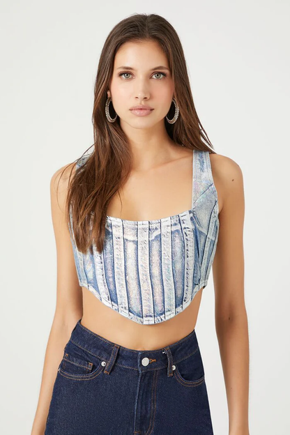 Forever 21 Denim Curved-Hem Crop Top