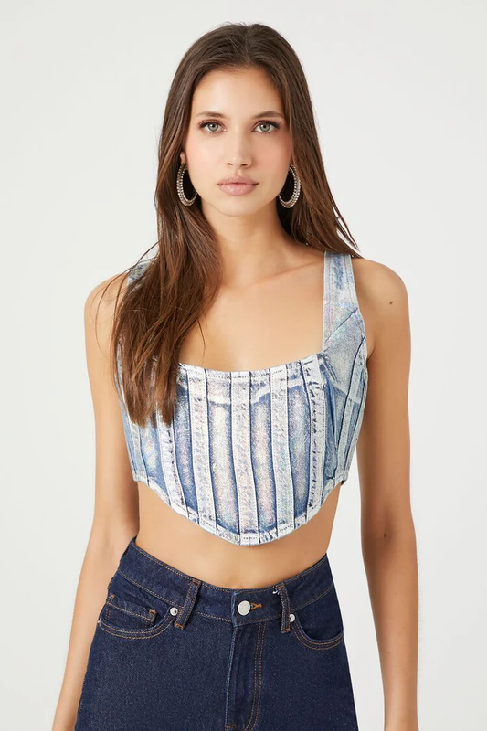 Forever 21 Denim Curved-Hem Crop Top