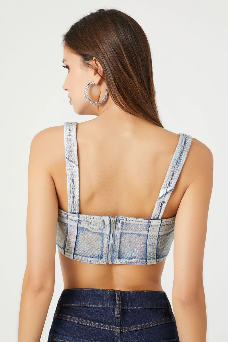 Forever 21 Denim Curved-Hem Crop Top